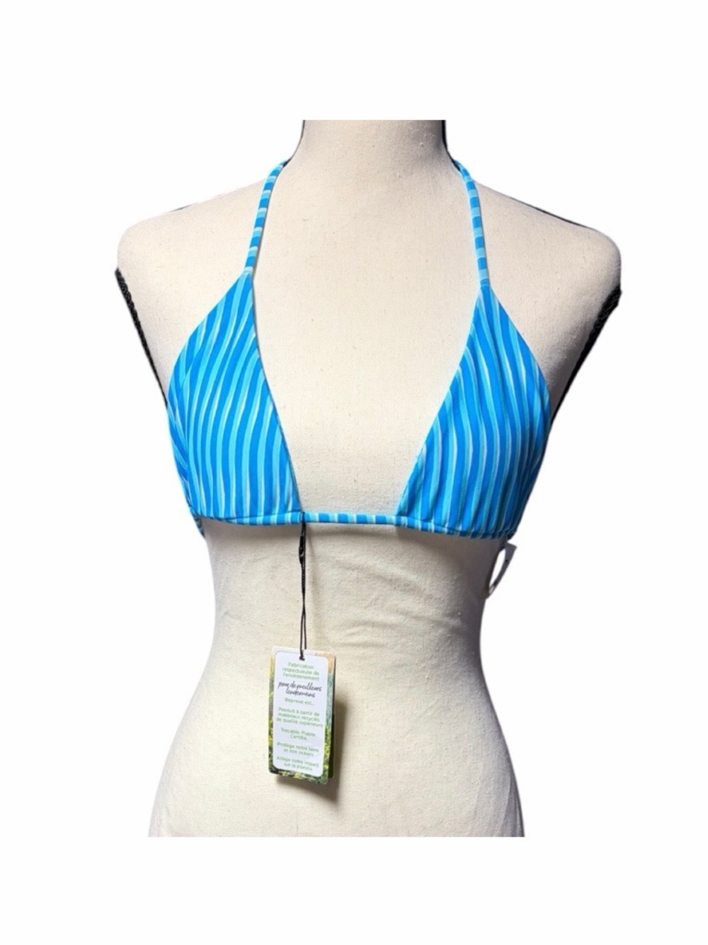 Leni Swims Blue Stripe Reversible Triangle Bikini Top NWT